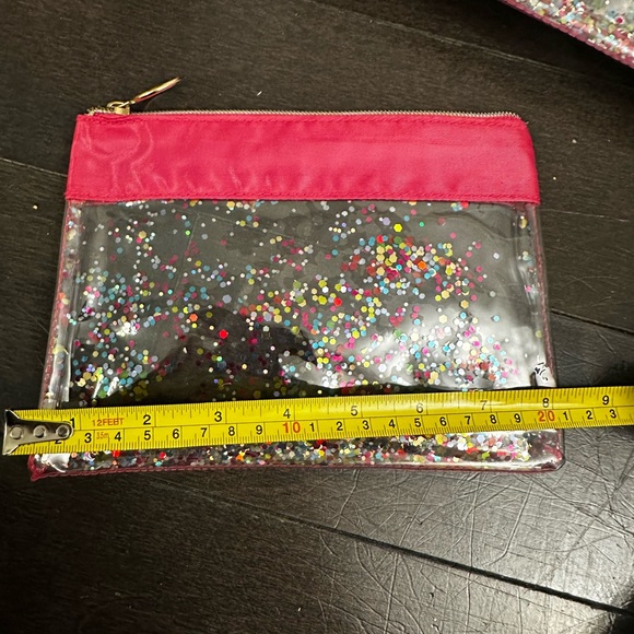 ✨ SET OF 7 Glitter Confetti Cosmetic Bags – Pink Trim – New ✨ - Picture 2 of 7